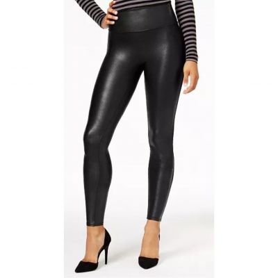 Spanx Leggings Faux Leather Large Black Core Compression Style 2437